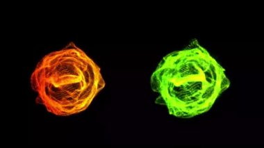 Siyah arkaplan üzerinde 3D soyut turuncu-yeşil ışık parçacıkları ses dalgası. Ses Spektrum Dansı, Ses Dalgası Canlandırması