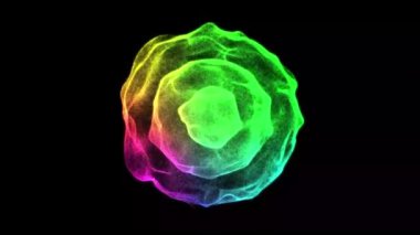 Siyah arkaplan üzerinde 3D Soyut çok renkli ışık parçacıkları ses dalgası. Ses Spektrum Dansı, Ses Dalgası Canlandırması 
