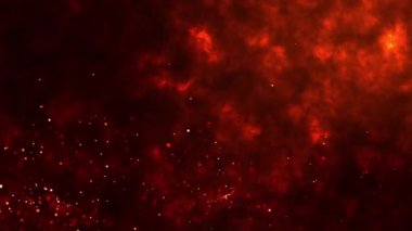Yanan kırmızı kıvılcımlar dikişsiz döngüden yükselir, Kırmızı dumanla arka planda Ateş Parçacıkları 