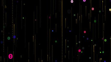 3D soyut dijital teknoloji siyah arkaplan üzerindeki çok renkli ışık parçacıklarını canlandırdı.