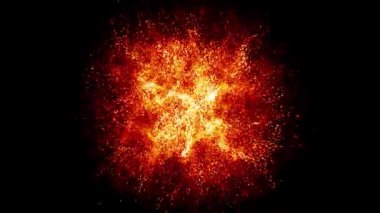 Yanan turuncu kıvılcımlar dikişsiz döngüden yükselir, Siyah zemin üzerinde ateş parçacıkları