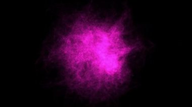  3D soyut dijital teknoloji siyah arkaplan üzerindeki pembe ışık parçacıklarını canlandırdı.