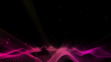 3D soyut dijital teknoloji siyah arkaplan üzerindeki pembe ışık parçacıklarını canlandırdı.