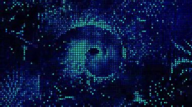 3D soyut dijital teknoloji mavi arkaplanda mavi parçacıkları canlandırdı. 