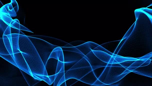 Абстрактные Цифровые Технологии Анимированные Частицы Синего Света Черном Фоне — стоковое видео