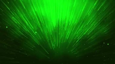 3D soyut dijital teknoloji kırmızı arkaplanda yeşil ışık parçacıkları canlandırdı.