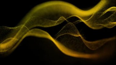 3D soyut dijital teknoloji siyah arkaplan üzerinde turuncu-sarı ışık parçacıkları canlandırdı.