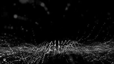 3D soyut dijital teknoloji siyah arkaplan üzerindeki beyaz ışık parçacıklarını canlandırdı.