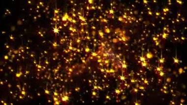 3D soyut dijital teknoloji siyah zemin üzerinde turuncu-sarı ışık parçacıkları canlandırdı.