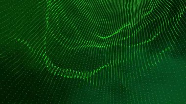 3D soyut dijital teknoloji yeşil arkaplandaki yeşil ışık parçacıklarını canlandırdı. 
