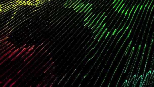 Abstrakte Digitale Technologie Animierte Mehrfarbige Lichtteilchen Auf Schwarzem Hintergrund — Stockvideo
