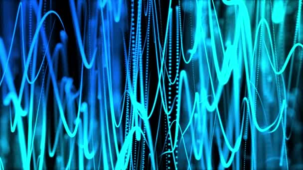 Astratta Tecnologia Digitale Animato Particelle Luce Blu Sfondo Nero — Video Stock