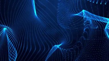 3D soyut dijital teknoloji mavi arkaplandaki mavi ışık parçacıklarını canlandırdı. 