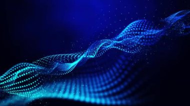 3D soyut dijital teknoloji mavi arkaplandaki mavi ışık parçacıklarını canlandırdı. 