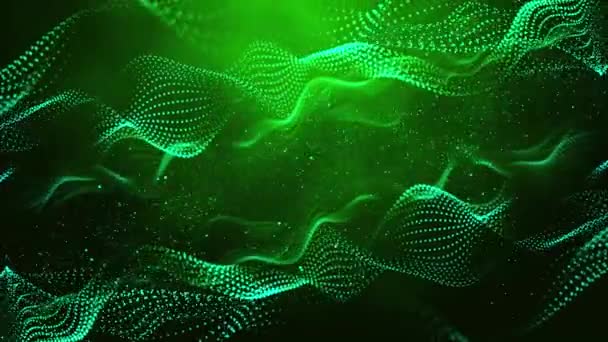 緑の背景に緑の光の粒子をアニメーション3D抽象デジタル技術 — ストック動画