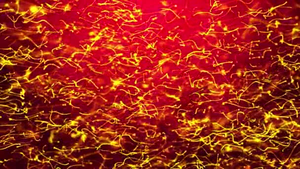 Αφηρημένο Σπέρμα Κολύμβηση Κινούμενα Σωματίδια Κίτρινο Φως Στο Κόκκινο Φόντο — Αρχείο Βίντεο