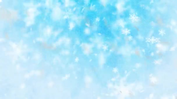 3D冬季雪花在蓝色渐变背景下的动画粒子 — 图库视频影像