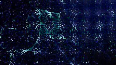 Yarım tonlu noktalar soyut dijital teknolojiyi mavi arkaplanda mavi ışığı canlandırıyor.