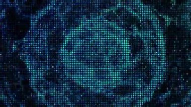 Yarım ton noktalar soyut dijital teknoloji siyah arkaplan üzerindeki mavi ışığı canlandırdı.