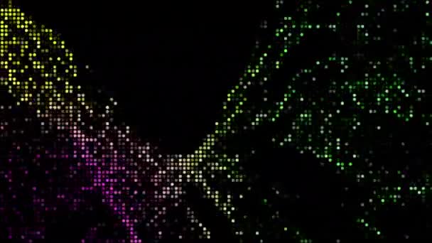 半色调点抽象数字技术在黑色背景上的动画多色光 — 图库视频影像