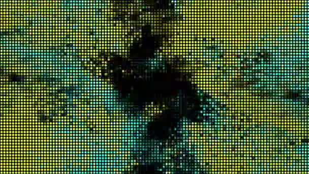 ハーフトーンドット抽象的なデジタル技術は 黒の背景に黄色青の光をアニメーション — ストック動画