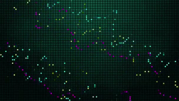 Polotónové Tečky Abstraktní Digitální Technologie Animované Vícebarevné Světlo Zeleném Pozadí — Stock video