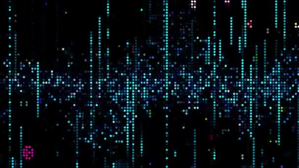 Polotónové Tečky Abstraktní Digitální Technologie Animované Modré Světlo Černém Pozadí — Stock video
