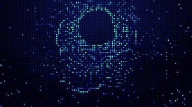 Yarım tonlu noktalar soyut dijital teknolojiyi mavi arkaplanda mavi ışığı canlandırıyor.