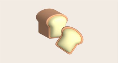 Morning sandwich 3D illustration healthy food loaf of bread and a plate of bread