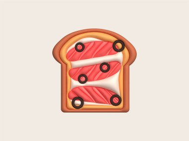 Morning sandwich 3D illustration Healthy meal with toast, fresh vegetables and salmon sauce