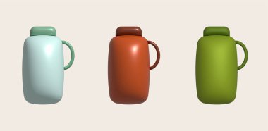 3D illüstrasyon kamp ekipmanı tasarımı, spor amaçlı su şişeleri.