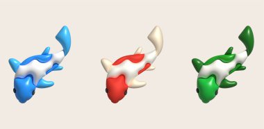 3D simge, renkli Japon koi balığı, minimal stil simgesi
