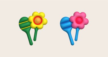 3D simge. Yeni doğan bebekler için çıngıraklar. Bebek bakım ürünleri, itereler. Annelik ve çocukluk aksesuarları..