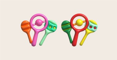 3D simge. Yeni doğan bebekler için çıngıraklar. Bebek bakım ürünleri, itereler. Annelik ve çocukluk aksesuarları..