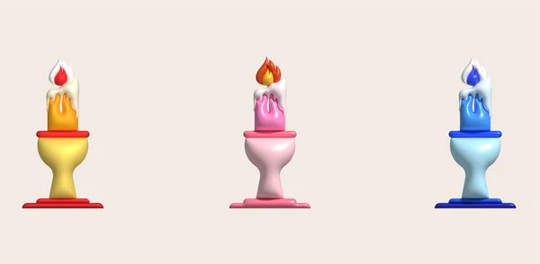 3D图标 燃烧着的蜡烛融化着 燃烧着的火焰 — 图库矢量图片