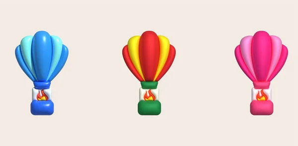 Derde Icoon Reis Met Heteluchtballon Vliegend Gas Wolken Minimale Stijl — Stockvector