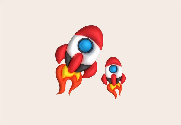 Cartoon Style Minimal Spaceship Rocket Icon Toy Rocket Upswing Startup — Stock Vector