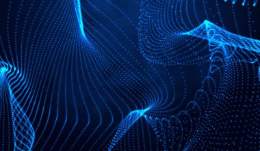 Mavi gradyan üzerinde 3D soyut dijital teknoloji mavi ışık parçacıkları