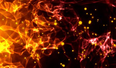 Kırmızı gradyan üzerinde 3D soyut dijital teknoloji turuncu ışık