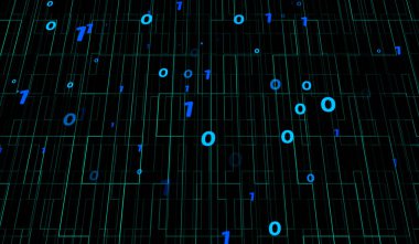 Mavi gradyan arka grubunda 3D soyut parçacık ikilisi dijital teknoloji mavisi