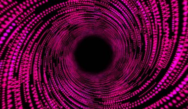 3D soyut dijital teknoloji. Balck arka planında pembe parçacıklar dalgalanıyor..