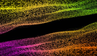 Siyah zemin üzerinde 3D soyut dijital teknoloji çok renkli parçacıklar ağı.