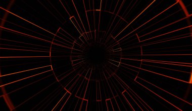 Siyah arkaplanda 3D soyut dijital teknoloji kırmızı ağı.