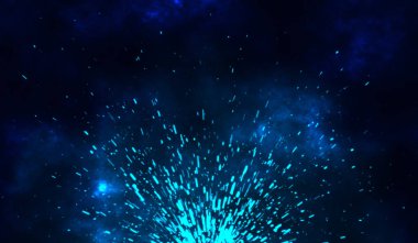 Yanan mavi kıvılcımlar ateşten yükselir, mavi eğimli arkaplanda Ateş Parçacıkları