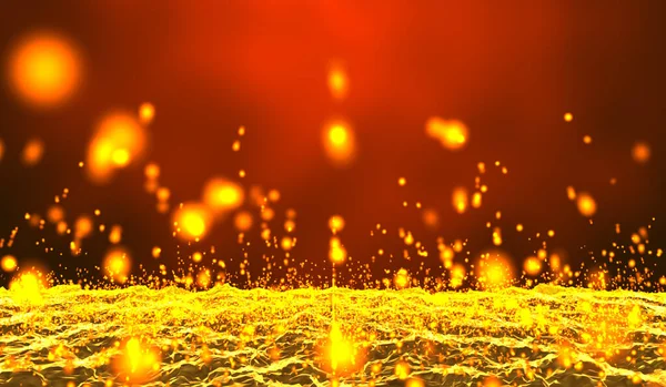 Цифрові Технології Абстрактні Помаранчево Жовті Світлові Частинки Падають Водні Хвилі — стокове фото