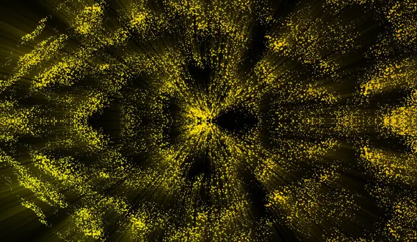 基于黑色背景的三维抽象数字技术黄光粒子 — 图库照片