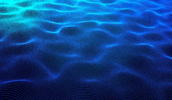 Abstrakt Digital Teknik Realistisk Vatten Våg Flod Blå Ljus Partiklar — Stockfoto