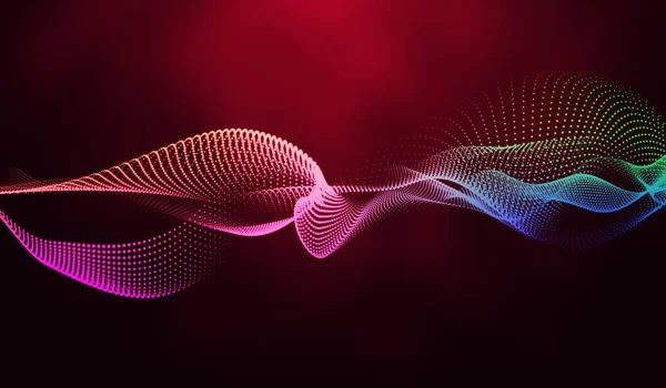 3D抽象デジタル技術 赤背景の多色光粒子 — ストック写真