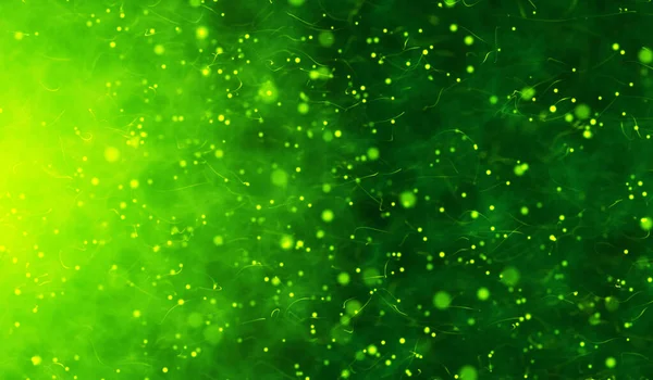Resumo Esperma Natação Partículas Luz Verde Sobre Fundo Verde — Fotografia de Stock