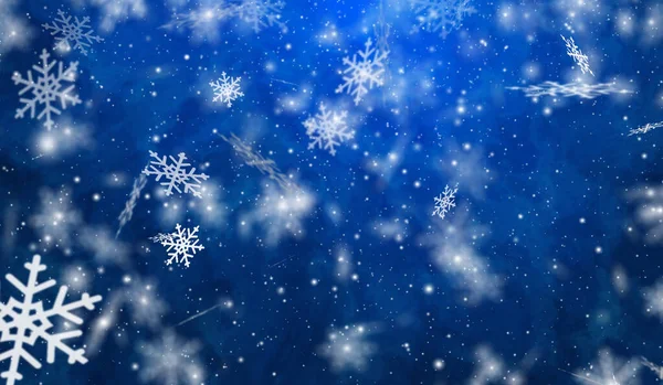 Winter Schneeflocken Partikel Fallen Auf Blauem Gradienten Hintergrund — Stockfoto